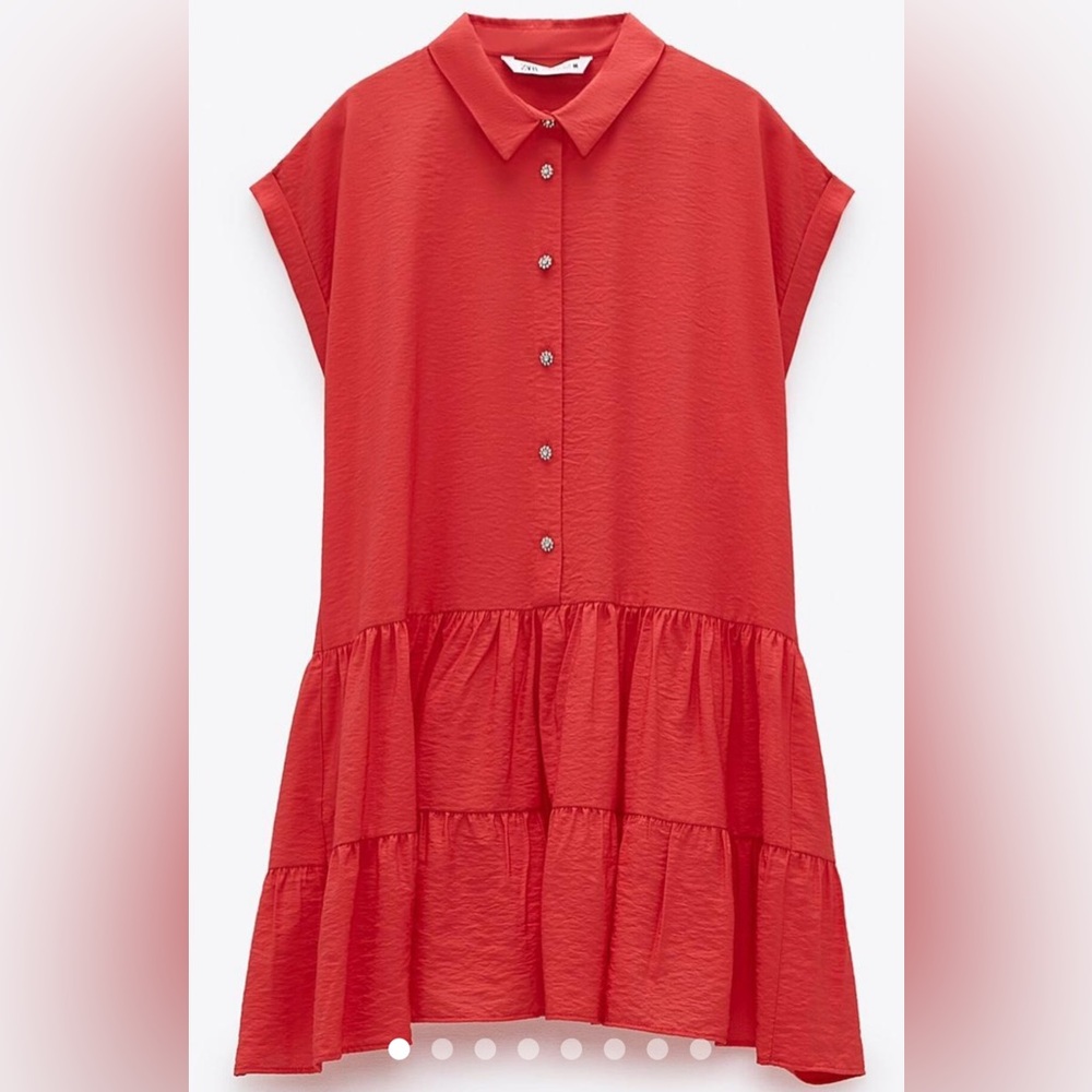 ZARA Jeweled Button Ruffle Tiered Drop Waist Orange Mini Dress Size Medium